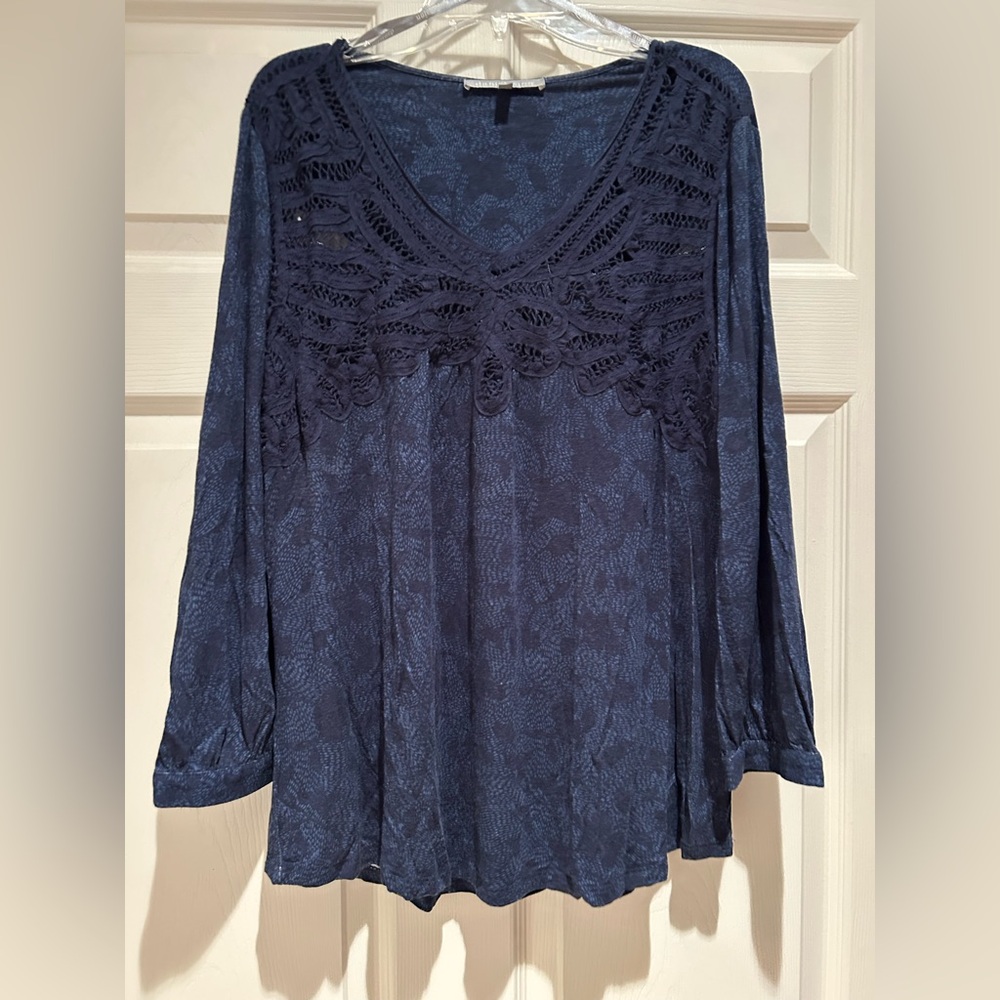 NEW PRICE.Daniel Rainn Navy Crochet Women's Blouse